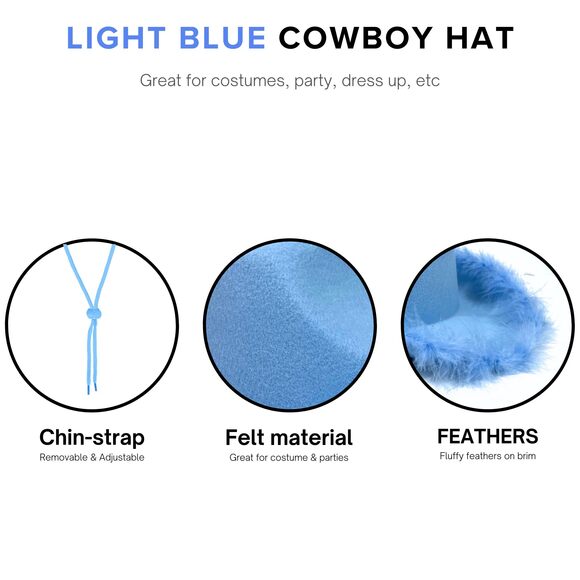 6851 Light Blue Cowboy Hat With Feathers Heart Shaped Sunglasses main image 4